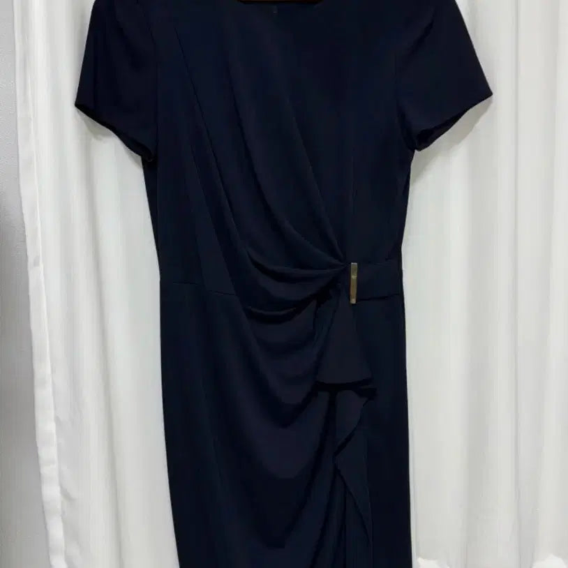 [BUNJANG] Chatelaine Draping Navy Short Sleeve Dress / 샤트렌 드레이핑 네이비 반팔 원피스
