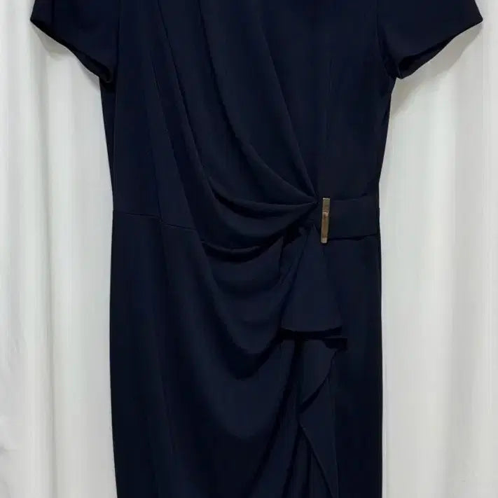[BUNJANG] Chatelaine Draping Navy Short Sleeve Dress / 샤트렌 드레이핑 네이비 반팔 원피스