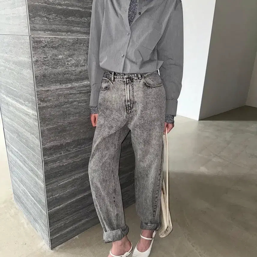 [BUNJANG] Dragon Blues Straight Washed Jeans - Salt Grey / 드래곤블루스 스트레이트 워시드 진 - 쏠트그레이