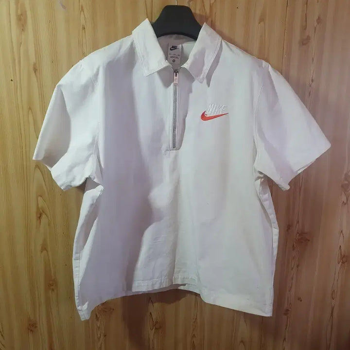 [BUNJANG] Nike White Short Sleeve Zip-Up Shirt 110 / 나이키 화이트 반팔 집업 셔츠110