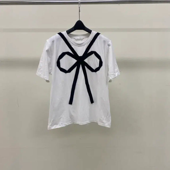 [BUNJANG] ZARA White Ribbon Short Sleeve T-Shirt M / [자라] 화이트 리본 반팔티 ( 49-59)