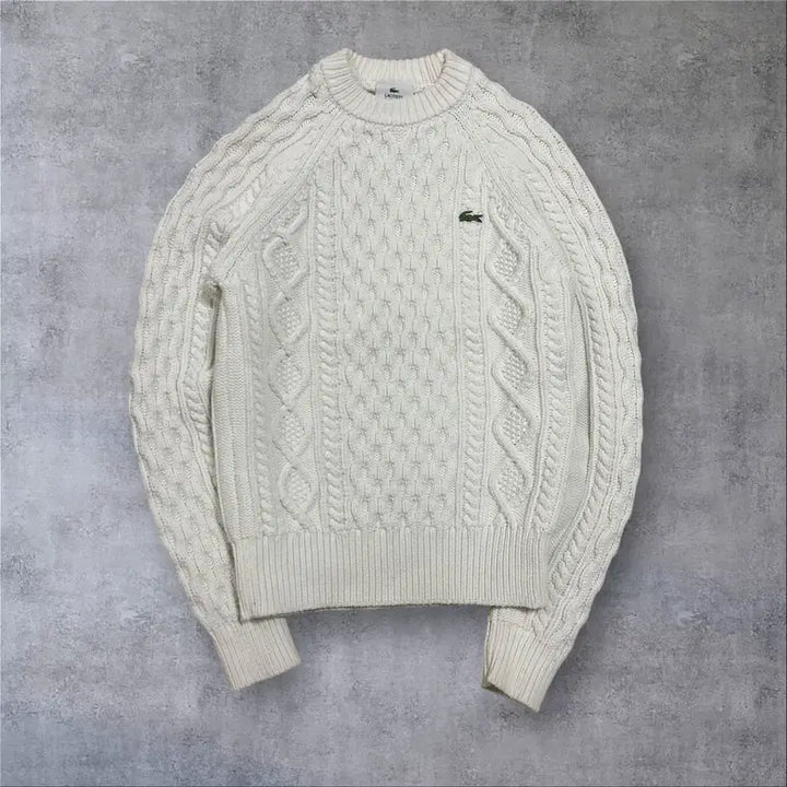 [SOLD OUT] 라코스테 스몰 로고 화이트 케이블 니트