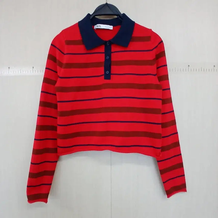 [BUNJANG] Zara Red Stripe Cropped Long Sleeve Knit / 자라 레드 스트라이프 크롭 긴팔 니트