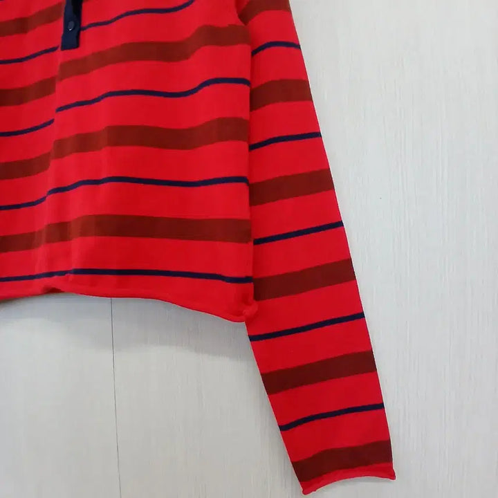 [BUNJANG] Zara Red Stripe Cropped Long Sleeve Knit / 자라 레드 스트라이프 크롭 긴팔 니트