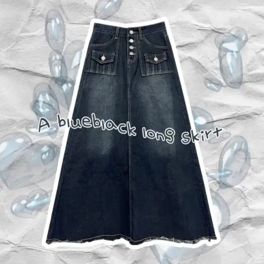 [BUNJANG] Sakoo Denim Blue Black Long Skirt / 사쿠 데님 블루블랙 롱 스커트 에이블리 롱 맥시 청치마