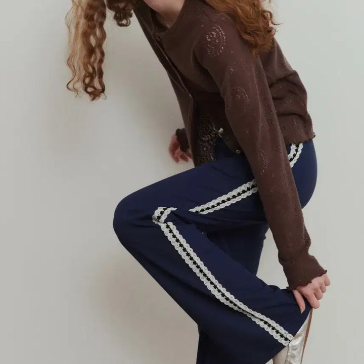 [BUNJANG] poev Lace Trim Track Pants - Navy / poev/ Lace Trim Track Pants - Navy