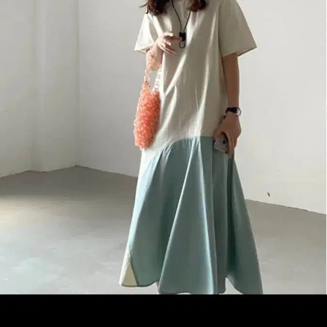 [BUNJANG] Colorblock Tiered Maxi Dress / 팬던 배색 바시락원피스
