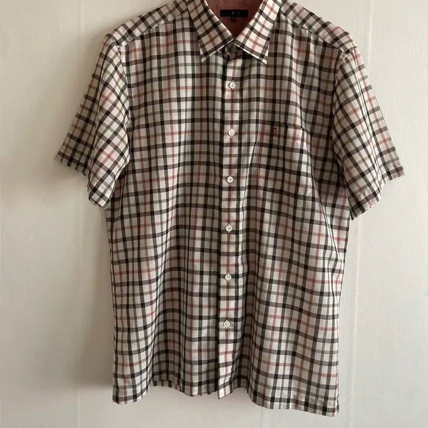 [BUNJANG] Daks Check Casual Slim Fit Short Sleeve Shirt / 닥스체크 썸머 울 반팔셔츠
