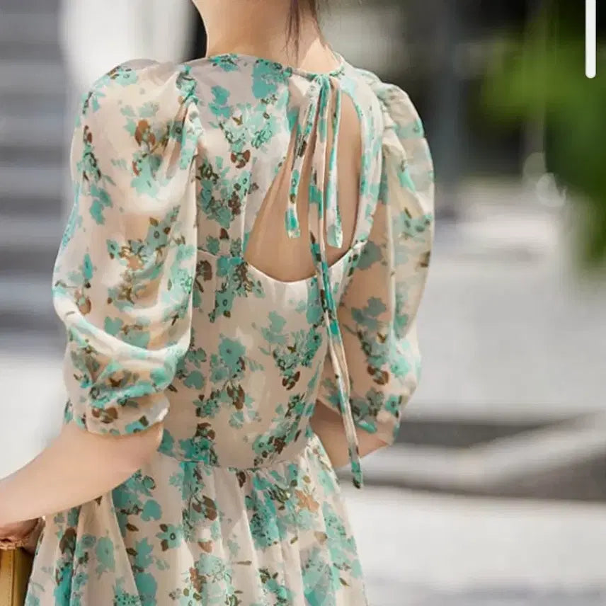 [BUNJANG] Blue Green Floral Pattern Summer Dress / 심플 블루그린 플라워 패턴