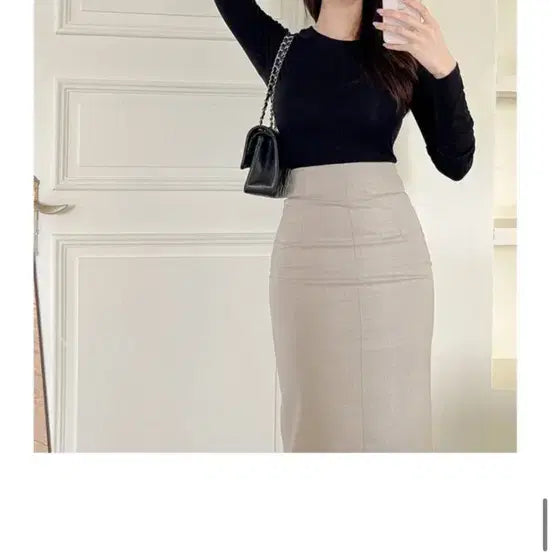 [BUNJANG] Renne Beige Pintuck H-Line Skirt / 렌느 베이지 핀턱 H라인 스커트 새제품