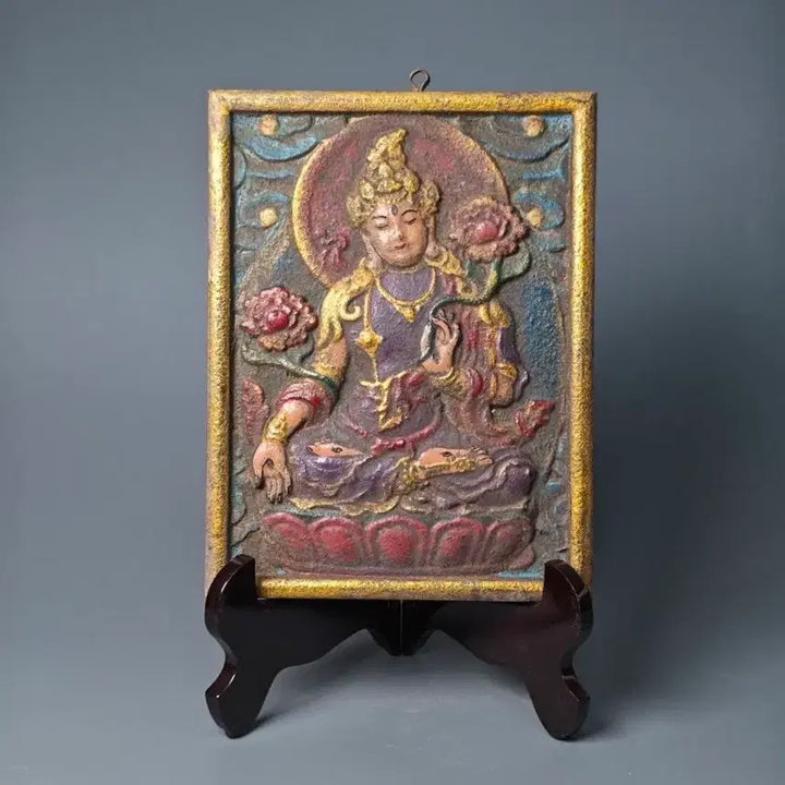 [BUNJANG] Wooden Painted Bodhisattva Seated Statue Tablet Buddhist Art Antique Collectible Buddha Statue / 목제 채색 보살좌상 판불 불교미술 골동품 수집품 불상