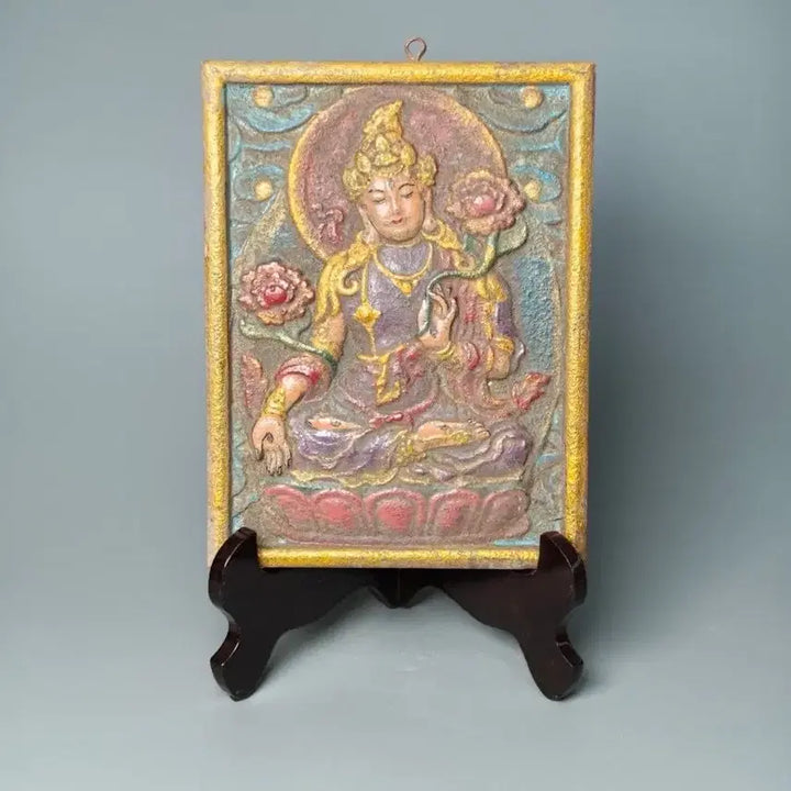 [BUNJANG] Wooden Painted Bodhisattva Seated Statue Tablet Buddhist Art Antique Collectible Buddha Statue / 목제 채색 보살좌상 판불 불교미술 골동품 수집품 불상