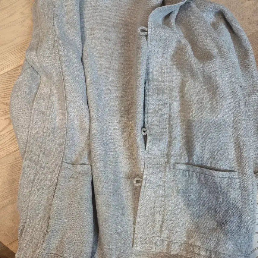 [BUNJANG] Herill Linen Jacket with Leather Collar - Size 3 / 헤릴 린넨 자켓 카라 레더 3