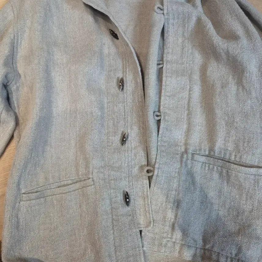 [BUNJANG] Herill Linen Jacket with Leather Collar - Size 3 / 헤릴 린넨 자켓 카라 레더 3