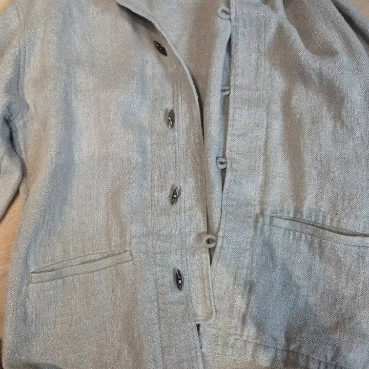 [BUNJANG] Herill Linen Jacket with Leather Collar - Size 3 / 헤릴 린넨 자켓 카라 레더 3
