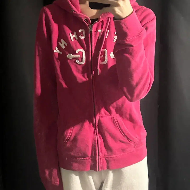 [BUNJANG] Abercrombie &amp; Fitch Pink Hoodie Zip-Up / 아베크롬비 핑크 후집