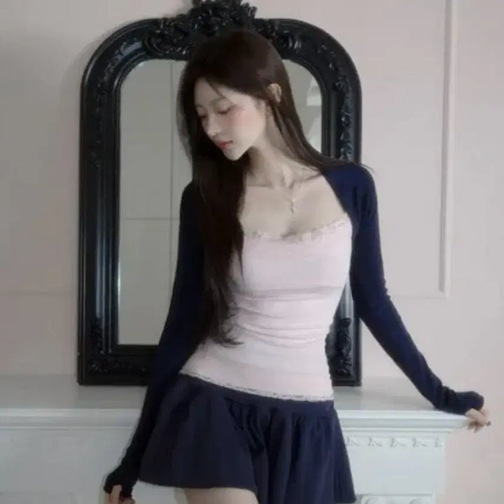 [BUNJANG] Janne Pixel Dot Lace Cami + Bolero Set / 잔느 픽셀 도트 레이스 나시+볼레로 세트