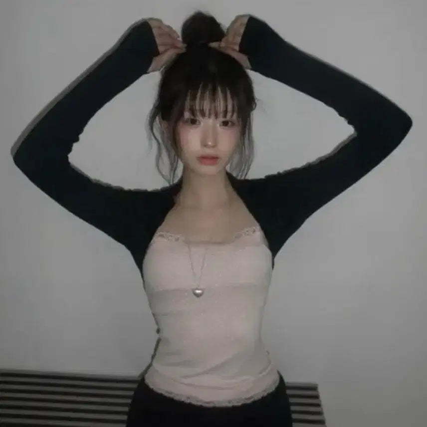 [BUNJANG] Janne Pixel Dot Lace Cami + Bolero Set / 잔느 픽셀 도트 레이스 나시+볼레로 세트