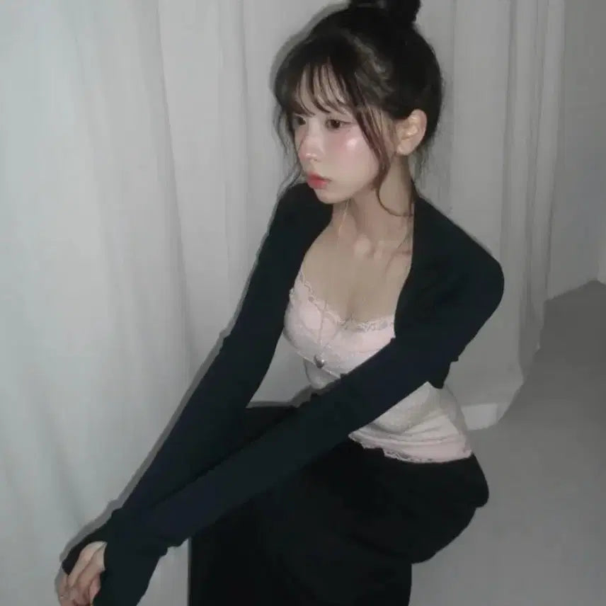 [BUNJANG] Janne Pixel Dot Lace Cami + Bolero Set / 잔느 픽셀 도트 레이스 나시+볼레로 세트