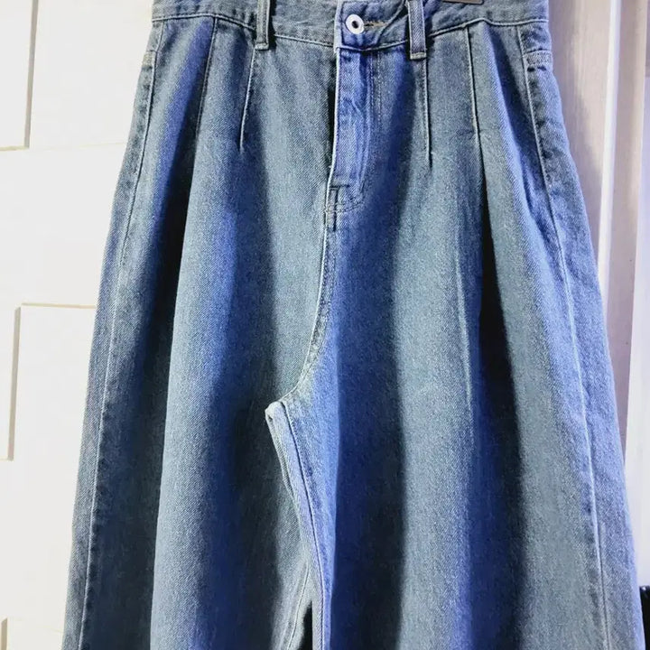 [BUNJANG] Wide Denim Pants - Free Size / 와이드 데님 팬츠 청 Free사이즈