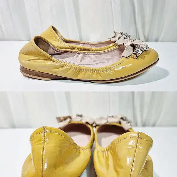 [BUNJANG] Miu Miu Ballet Flats Yellow Ribbon Crystal Embellished / 미우미우 플랫 230~235
