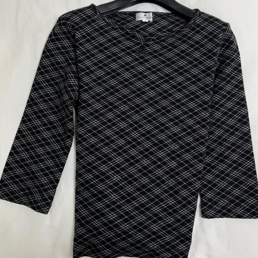 [BUNJANG] Courreges Check 3/4 Sleeve Top / 꾸레쥬 체크 탑