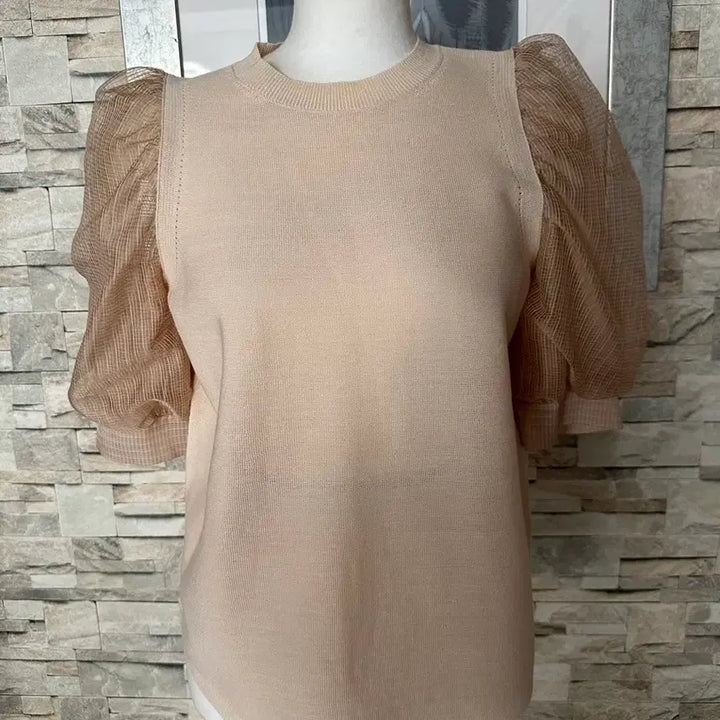 [BUNJANG] SYSTEM Sheer Puff Sleeve Knit Blouse / SYSTEM 시스루 퍼프 니트 블라우스