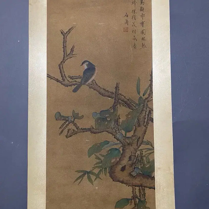 [BUNJANG] Qing Dynasty Stone Tao Style Bird and Flower Scroll Painting / 청대 개성파 화가 석조 필 화조도 육필 고서화 그림