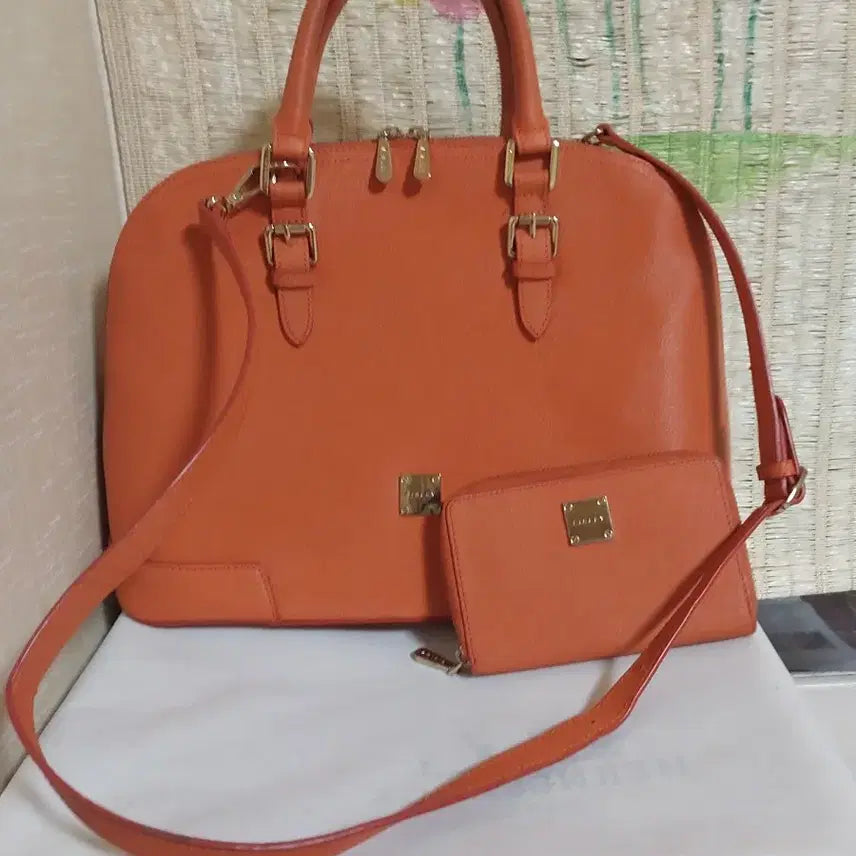 [BUNJANG] Sisley Orange Tote Bag and Wallet Set / 시슬리 오렌지 토트백 + 반지갑 세트