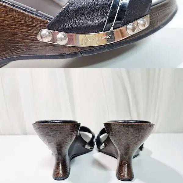 [BUNJANG] Salvatore Ferragamo Wood Heel Leather Sandals Black / 페라가모 샌들 240