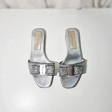 [BUNJANG] Salvatore Ferragamo Glitter Sandals Silver / 페라가모 글리터 샌들 220~225