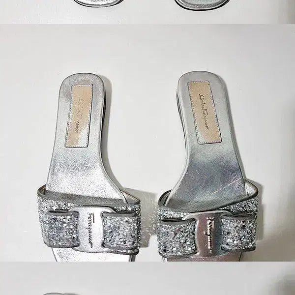 [BUNJANG] Salvatore Ferragamo Glitter Sandals Silver / 페라가모 글리터 샌들 220~225