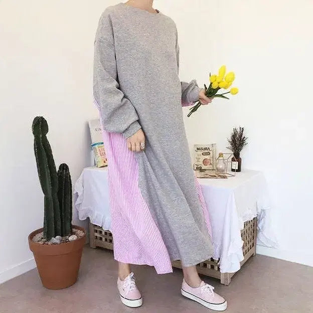 [BUNJANG] Striped Back Boxy Fit Long Dress / [새상품] 뒷면 스트라이프 박시핏 롱 원피스