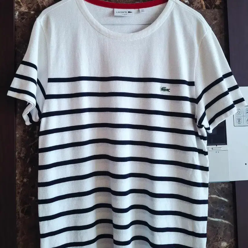 [BUNJANG] Lacoste White Navy Stripe Short Sleeve T-Shirt / 라코스테 흰색 스트라이프 반팔 티셔츠