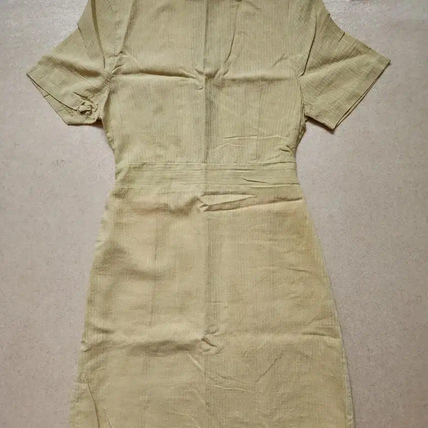 [BUNJANG] Beige Linen Short-Sleeve Mini Dress / 베이지 린넨 반팔 미니 원피스