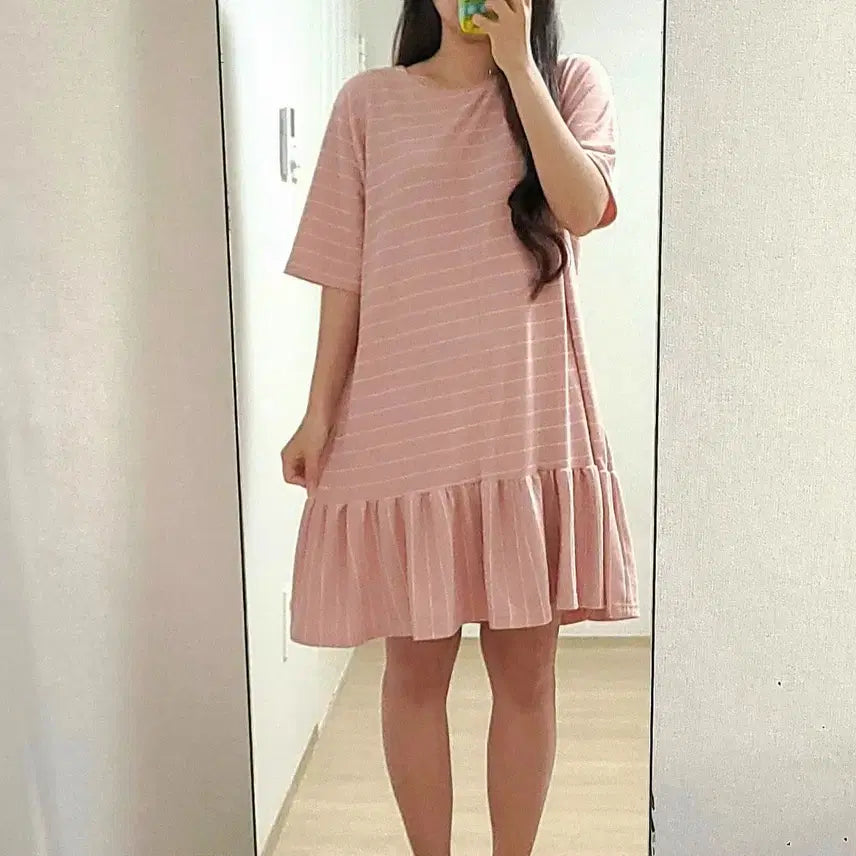 [BUNJANG] Striped Ruffle Dress - Light Pink / [새상품] 연핑크 스트라이프 러플 원피스