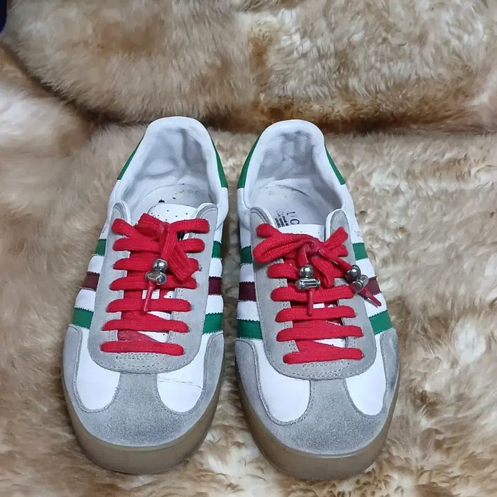 [BUNJANG] Gucci Gazelle Sneakers White/Green with Red Laces / 구찌 가젤 스니커즈 화이트/그린 레드 슈레이스 260