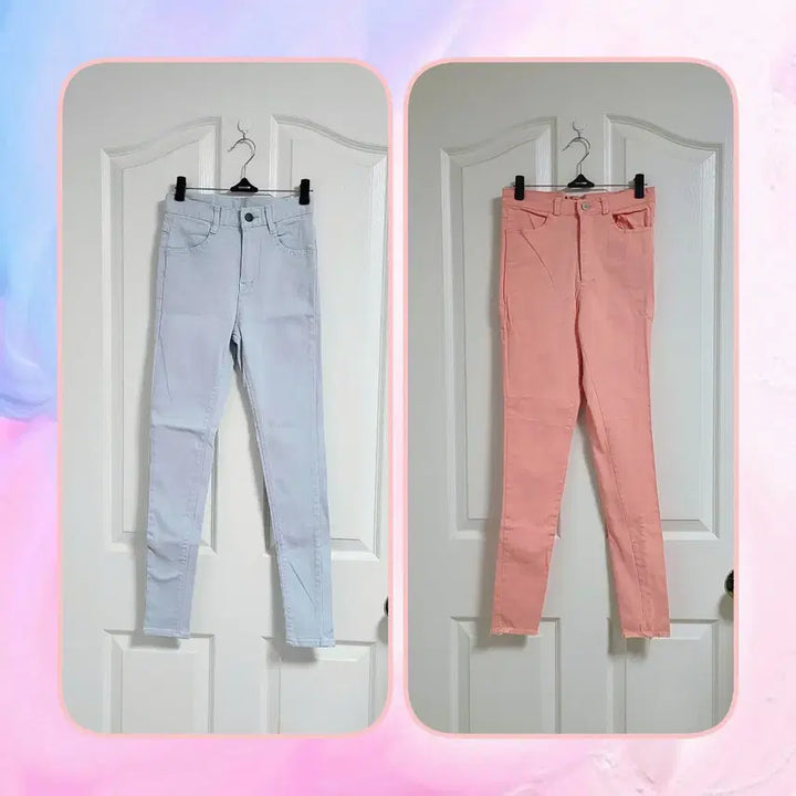 [BUNJANG] Light Blue &amp; Coral High-Waist Skinny Jeans Bundle Set / [새상품] 연블루 반하이웨스트 스키니+코랄 반하이웨스트 스키니