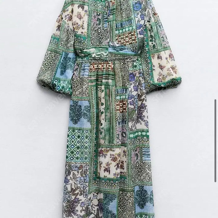 [BUNJANG] Zara Floral Patchwork Long Dress / 자라 플로럴 패치워크 롱 원피스