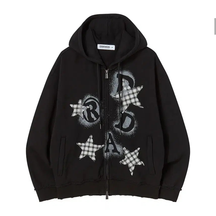 [BUNJANG] Frenda Spray Big Patch Check Star Hoodie Zip-up / 프렌다 SPRAY BIG PATCH CHECK STAR 후드집업