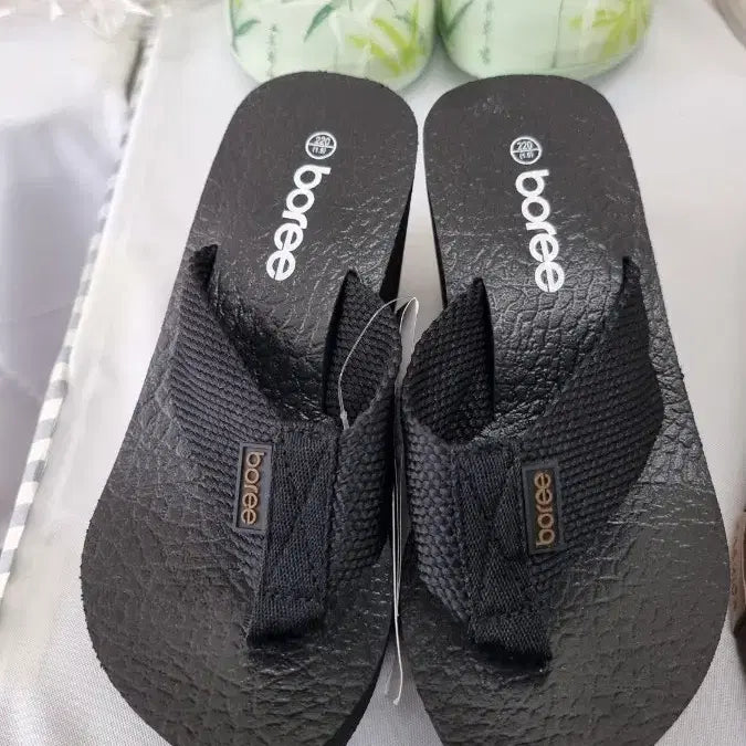 [BUNJANG] Boree Wedge Platform Flip-Flop Sandals Black / boree 통굽 웨지 쪼리 슬리퍼 블랙
