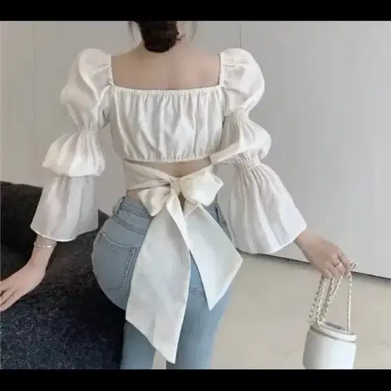 [BUNJANG] Cropped Puff Sleeve Blouse / 크롭 퍼프 블라우스 섹시 청순