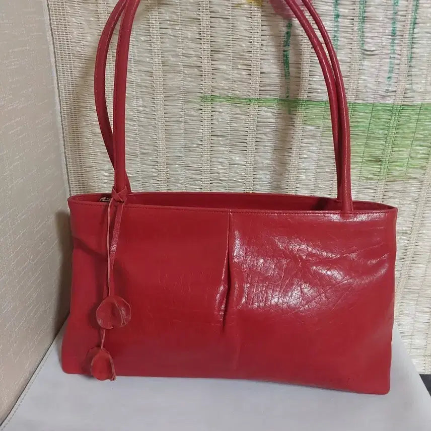 [BUNJANG] Ssamji Red Leather Shoulder Bag Tote Bag / 정품)쌈지레드 가죽 숄더백 토트백