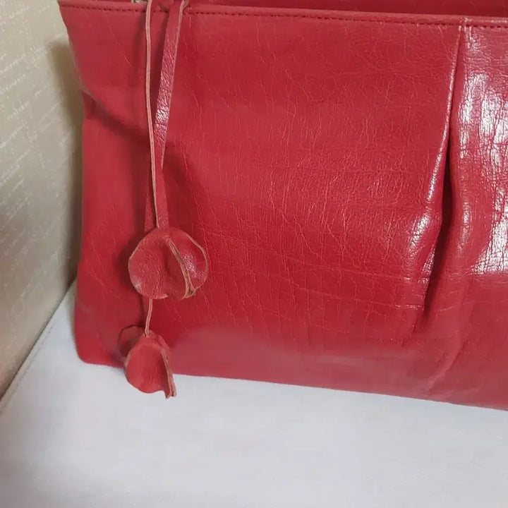[BUNJANG] Ssamji Red Leather Shoulder Bag Tote Bag / 정품)쌈지레드 가죽 숄더백 토트백
