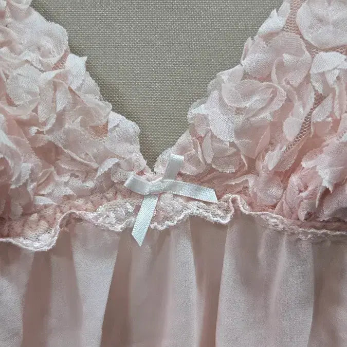 [BUNJANG] Pink Flower Decorated Chiffon Slip Dress / 핑크 플라워 장식 쉬폰 슬립 원피스