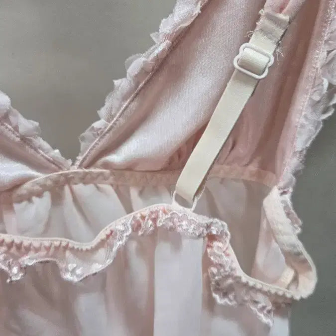 [BUNJANG] Pink Flower Decorated Chiffon Slip Dress / 핑크 플라워 장식 쉬폰 슬립 원피스