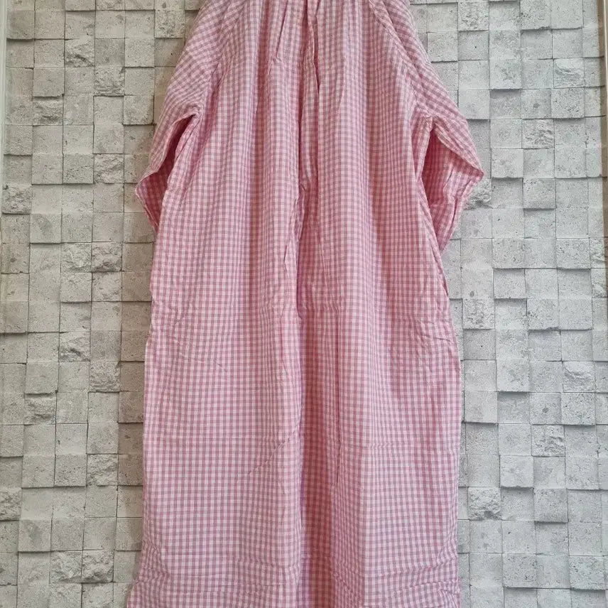 [BUNJANG] Pink Check Pattern Cotton Blend Long Dress / 핑크체크패턴 면혼방 롱원피스