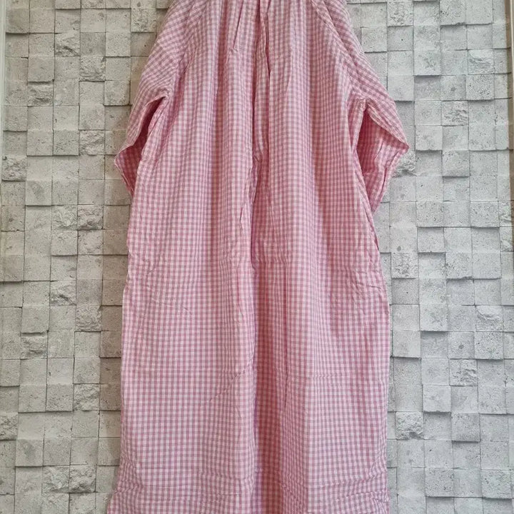 [BUNJANG] Pink Check Pattern Cotton Blend Long Dress / 핑크체크패턴 면혼방 롱원피스