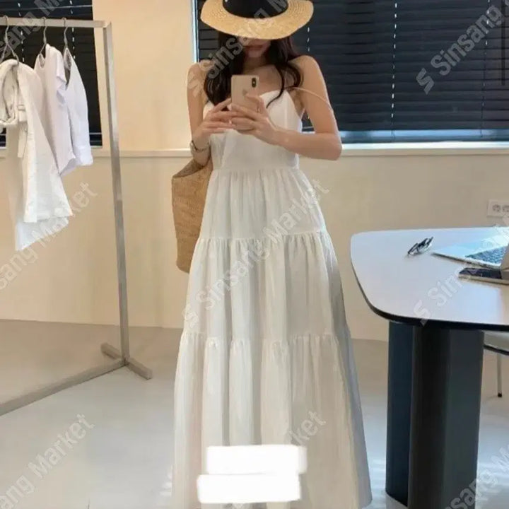 [BUNJANG] White Tiered Maxi Dress / 화이트 캉캉 롱원피스 (새상품)