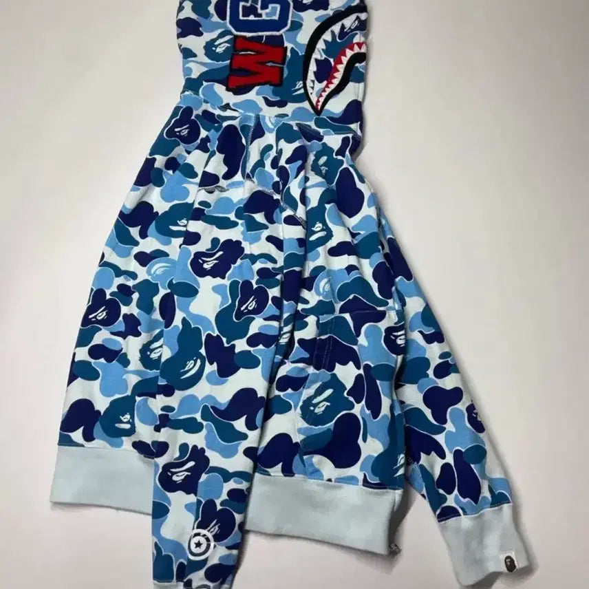 [BUNJANG] BAPE ABC Camo Shark Half Zip Pullover Hoodie Blue L / 베이프 ABC 카모 샤크 하프 집 풀오버 후드 블루 L